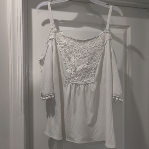 White cold shoulder top